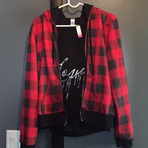 Zip up plaid with tank top